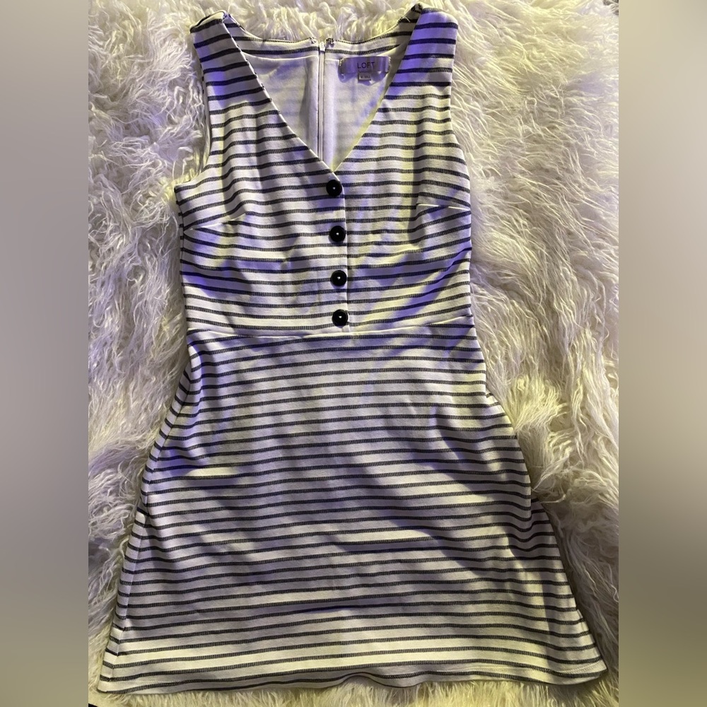 LOFT V-Neck Sleeveless Black and White Striped A-line Dress Size 4